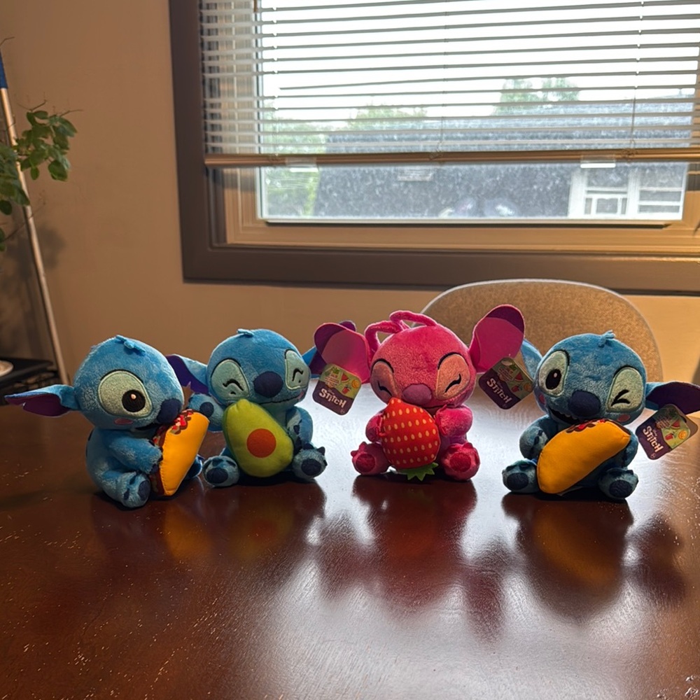 Disney Pink Stitch Plush with Strawberry, Blue Stitch Feed me,Blue feed me Stitc